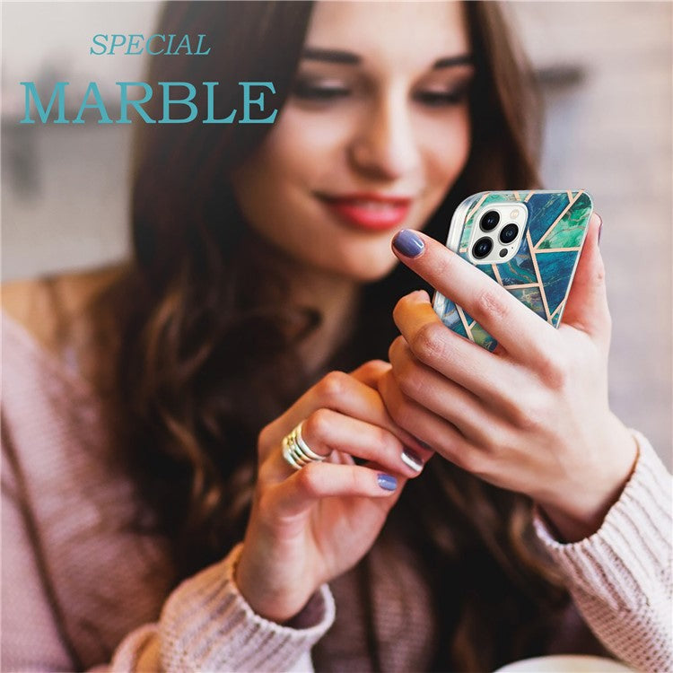 YB IMD Series-3 for iPhone 16 Pro TPU Case Marble Pattern Electroplated Phone Back Cover - Blue  /  Green
