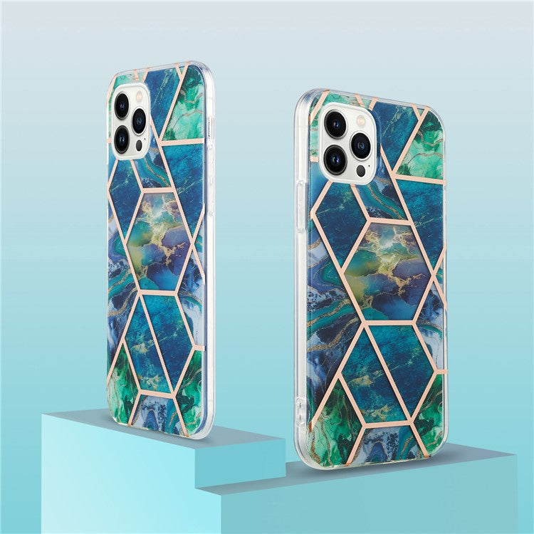 YB IMD Series-3 for iPhone 16 Pro TPU Case Marble Pattern Electroplated Phone Back Cover - Blue  /  Green