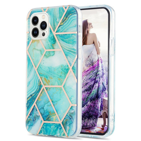 YB IMD Series-3 for iPhone 16 Pro TPU Case Marble Pattern Electroplated Phone Back Cover - Green