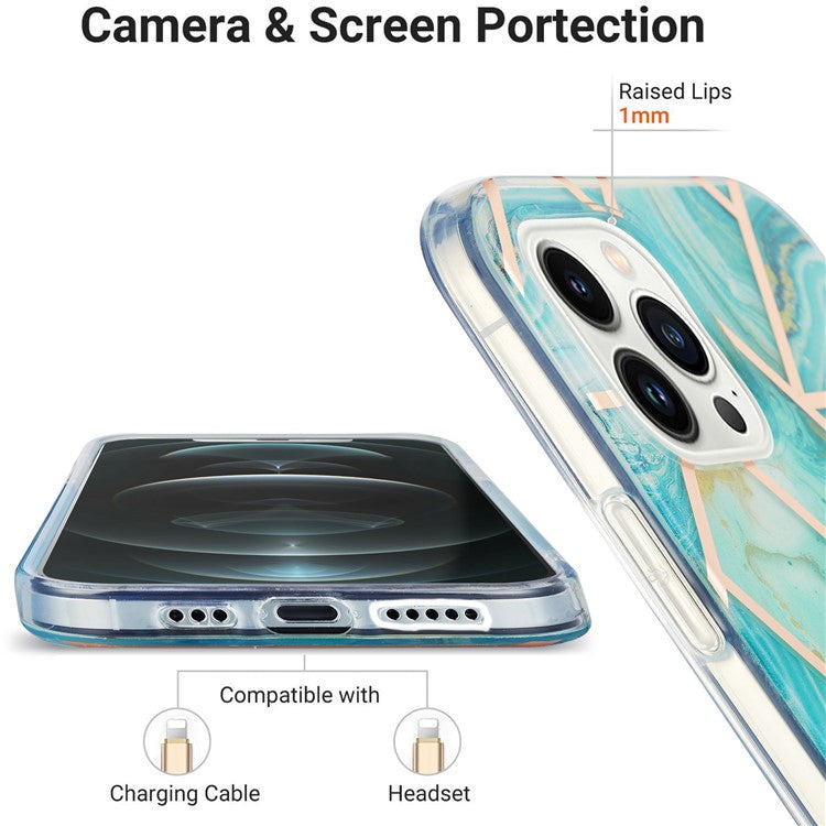YB IMD Series-3 for iPhone 16 Pro TPU Case Marble Pattern Electroplated Phone Back Cover - Green