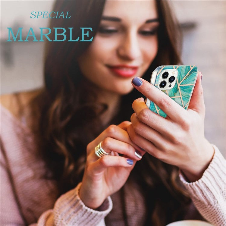 YB IMD Series-3 for iPhone 16 Pro TPU Case Marble Pattern Electroplated Phone Back Cover - Green