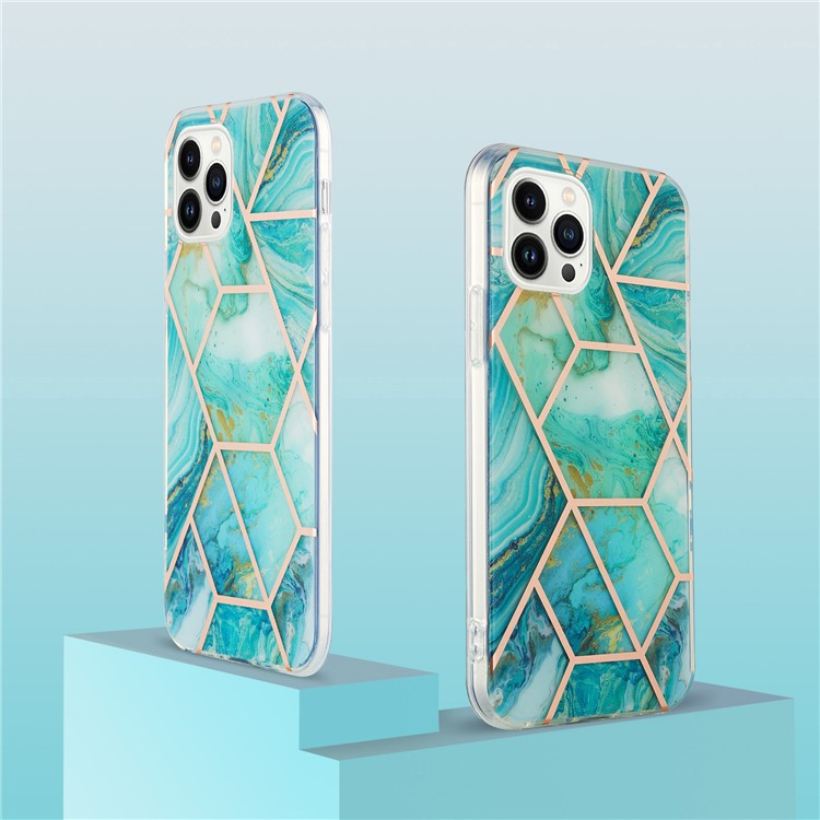 YB IMD Series-3 for iPhone 16 Pro TPU Case Marble Pattern Electroplated Phone Back Cover - Green