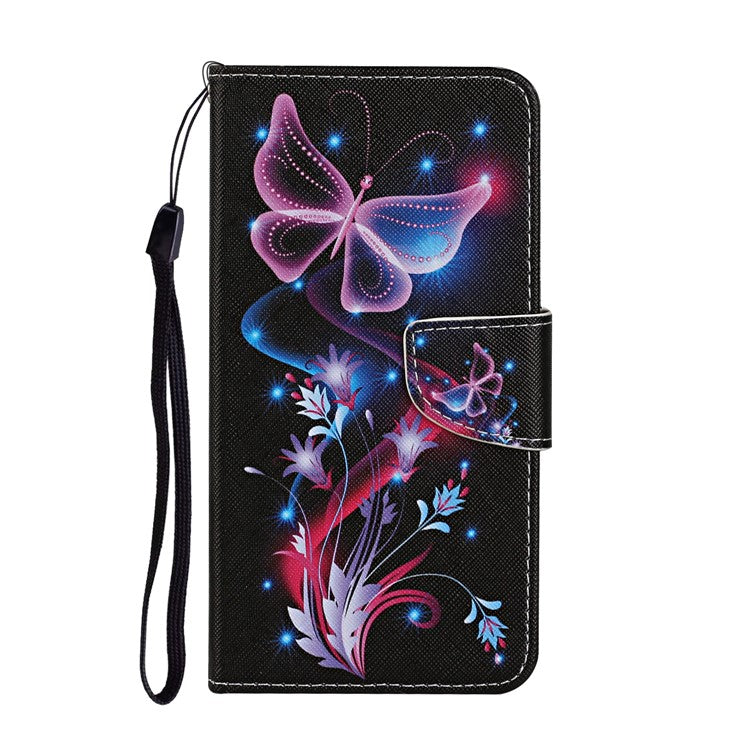 For iPhone 16 Case Pattern Printing Protective Leather Folio Phone Cover - Glowing Butterfly