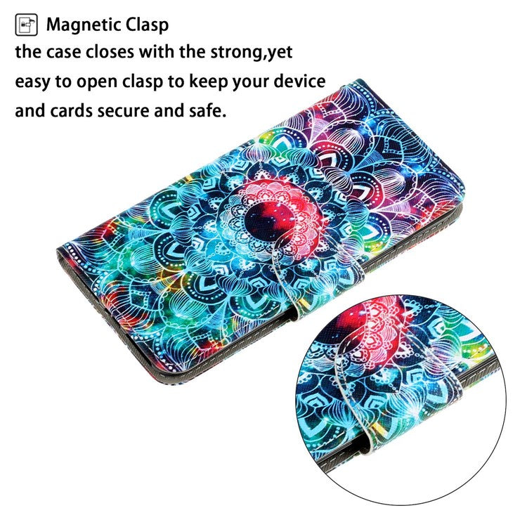 For iPhone 16 Pro Case Pattern Printing Protective Leather Folio Phone Cover - Mandala