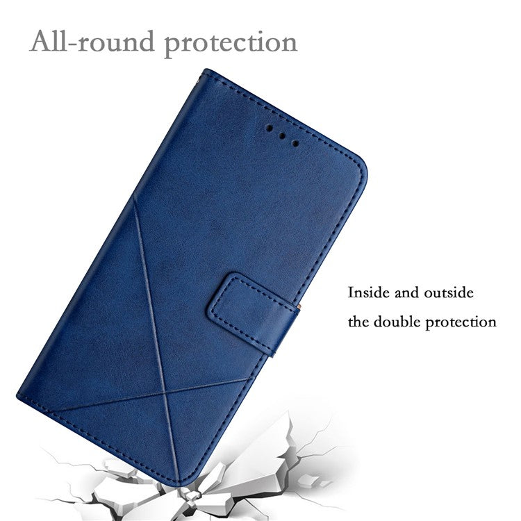 For iPhone 16 Plus Leather Case Line Pattern Wallet Phone Cover - Blue