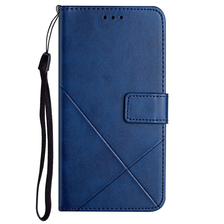 For iPhone 16 Plus Leather Case Line Pattern Wallet Phone Cover - Blue