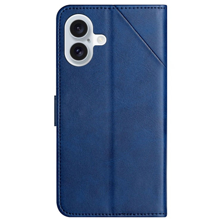 For iPhone 16 Plus Leather Case Line Pattern Wallet Phone Cover - Blue