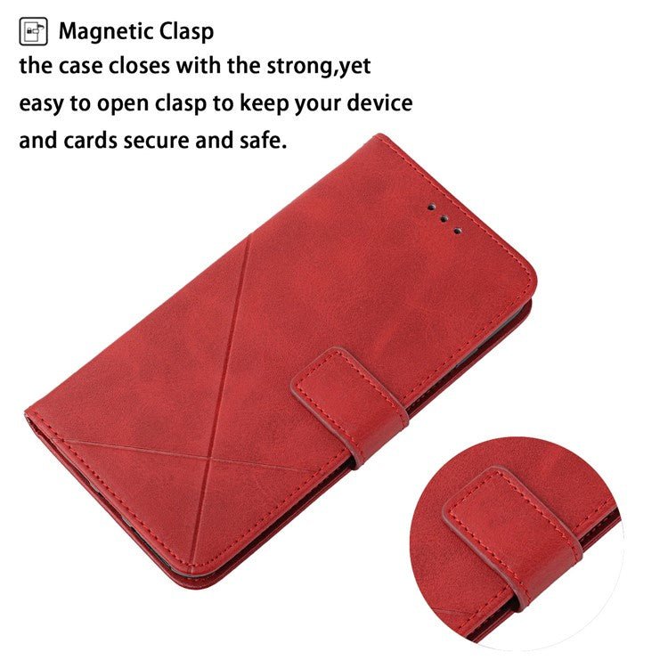 For iPhone 16 Plus Leather Case Line Pattern Wallet Phone Cover - Red