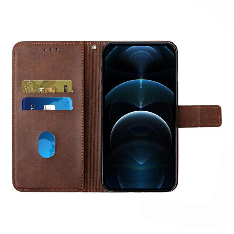 For iPhone 16 Pro Leather Case Line Pattern Wallet Phone Cover - Brown