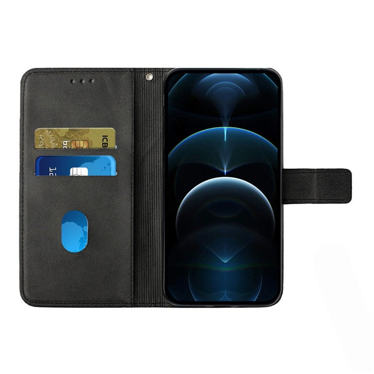 For iPhone 16 Pro Leather Case Line Pattern Wallet Phone Cover - Black