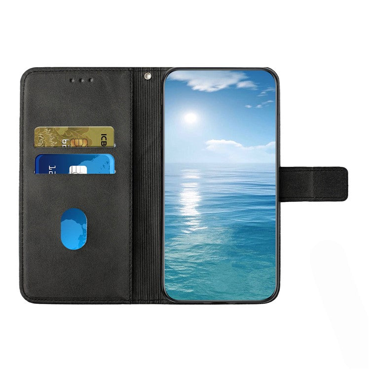 For iPhone 16 Leather Case Line Pattern Wallet Phone Cover - Black