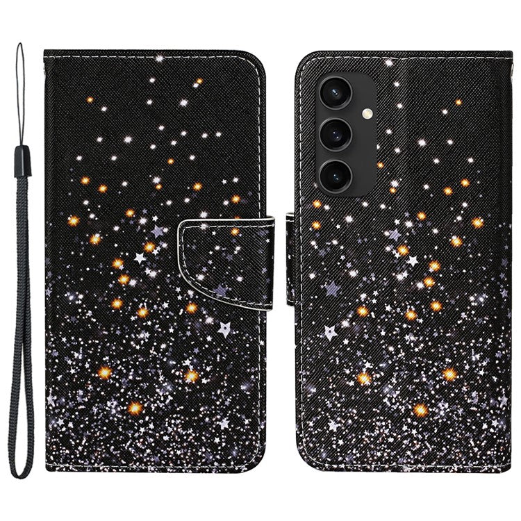 For Samsung Galaxy S24 FE Case Pattern Printing Protective Leather Folio Phone Cover - Black Pentagram