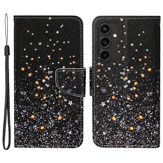 For Samsung Galaxy S24 FE Case Pattern Printing Protective Leather Folio Phone Cover - Black Pentagram