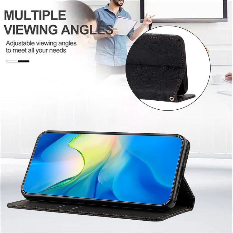 For iPhone 16 Plus Case PU Leather Wallet Phone Cover Elephant Pattern - Black