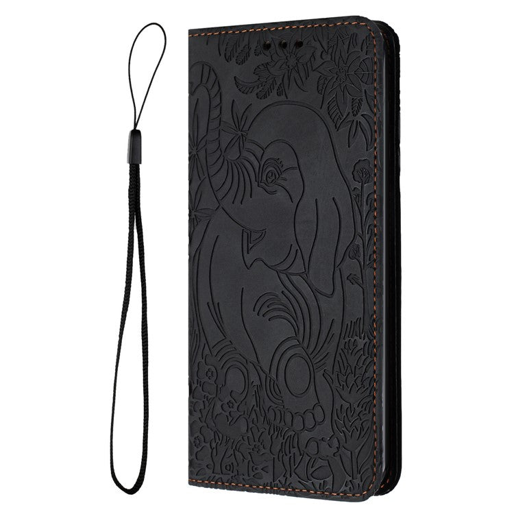 For iPhone 16 Plus Case PU Leather Wallet Phone Cover Elephant Pattern - Black