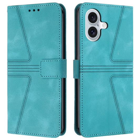 For iPhone 16 Plus Case Triangle Imprinted Anti-Scratch Phone Wallet Cover - Green