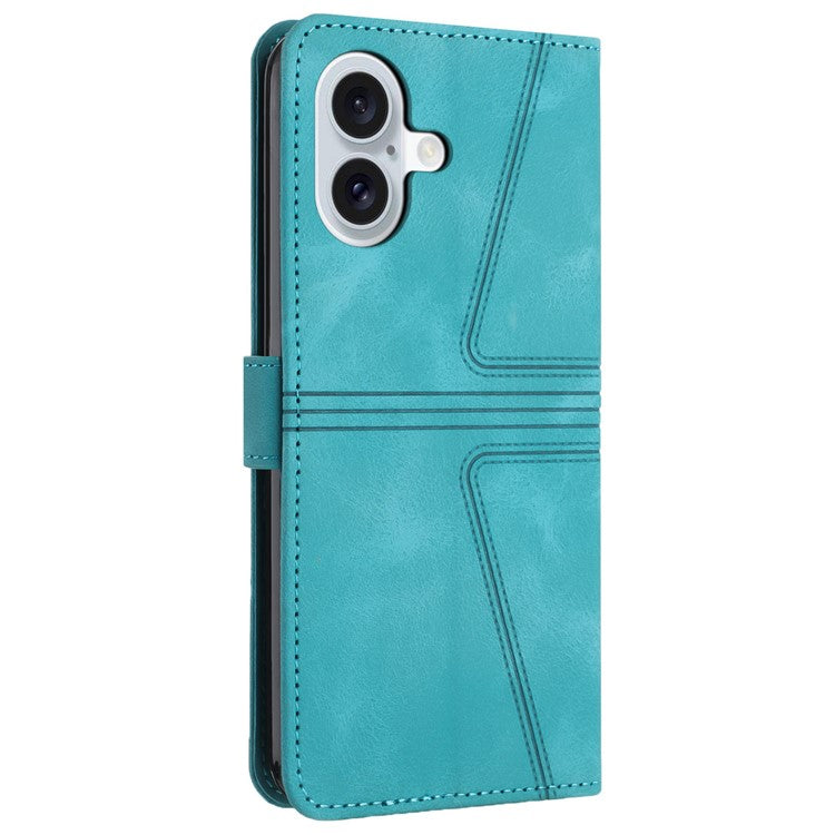 For iPhone 16 Plus Case Triangle Imprinted Anti-Scratch Phone Wallet Cover - Green