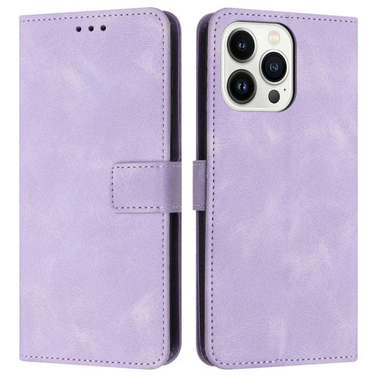 For iPhone 16 Pro Leather Case Solid Color Wallet Protective Phone Cover - Purple