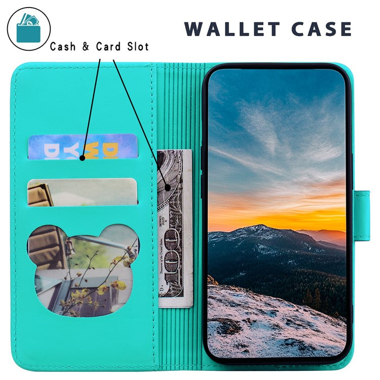 For iPhone 16 Pro Case Wallet Cat Pattern Imprinted Leather Phone Cover - Lake Blue