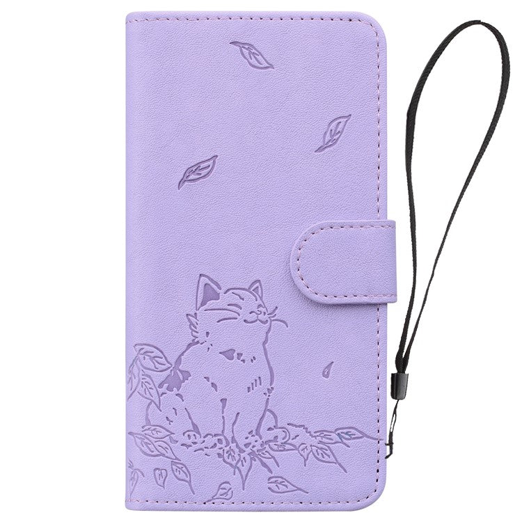 For iPhone 16 Plus Case Wallet Cat Pattern Imprinted Leather Phone Cover - Purple