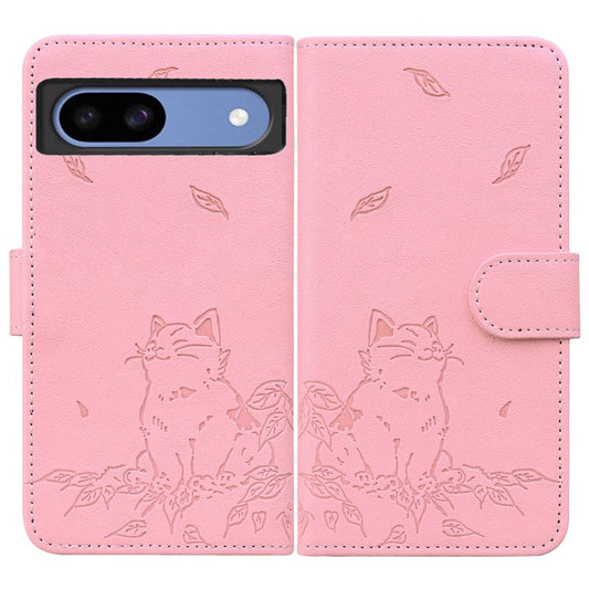 For Google Pixel 8a Case Wallet Cat Pattern Imprinted Leather Phone Cover - Pink