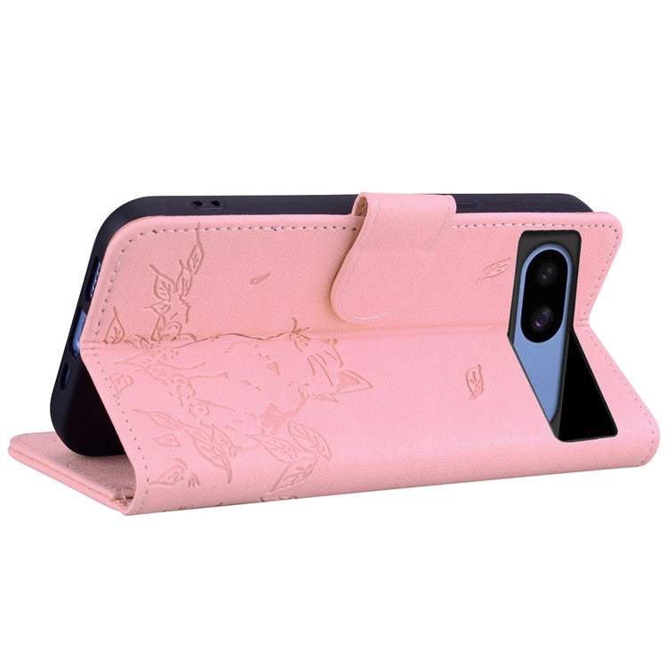 For Google Pixel 8a Case Wallet Cat Pattern Imprinted Leather Phone Cover - Pink