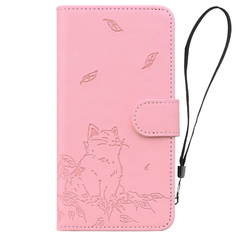 For Google Pixel 8a Case Wallet Cat Pattern Imprinted Leather Phone Cover - Pink
