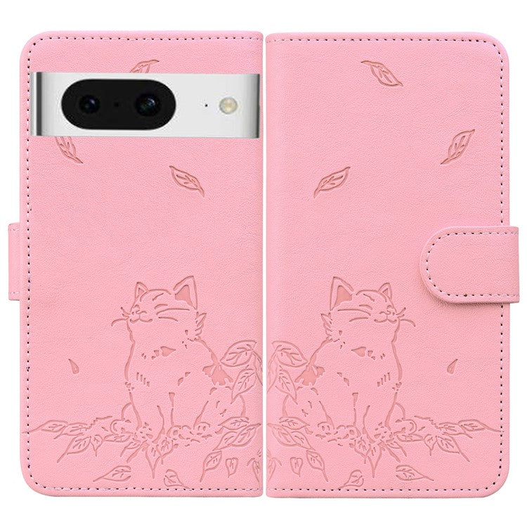 For Google Pixel 8 Case Wallet Cat Pattern Imprinted Leather Phone Cover - Pink