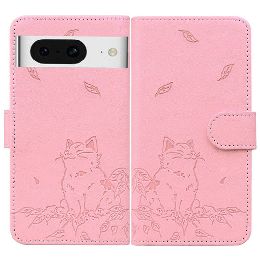 For Google Pixel 8 Case Wallet Cat Pattern Imprinted Leather Phone Cover - Pink