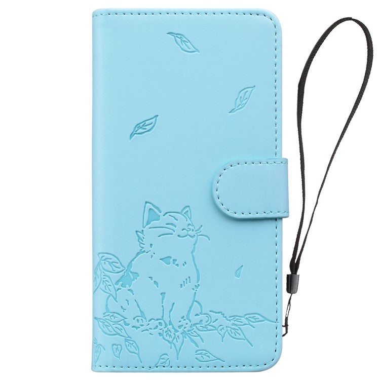 For Google Pixel 7a Case Wallet Cat Pattern Imprinted Leather Phone Cover - Sky Blue