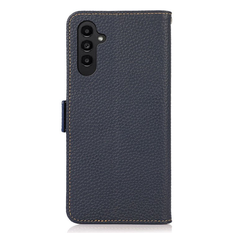 KHAZNEH For Samsung Galaxy M35 5G Phone Case Genuine Cow Leather Cover RFID Blocking - Blue