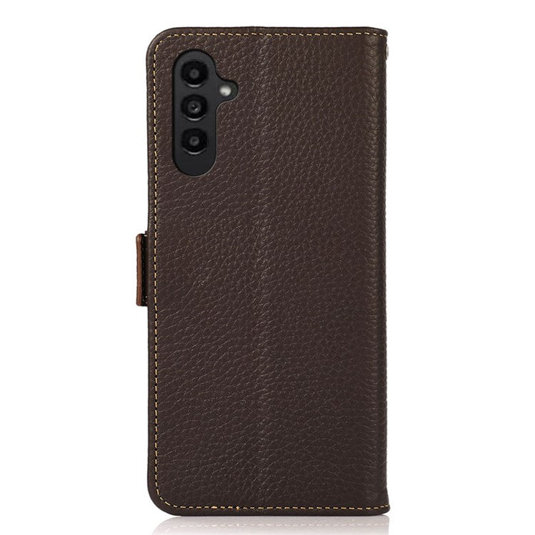 KHAZNEH For Samsung Galaxy M35 5G Phone Case Genuine Cow Leather Cover RFID Blocking - Brown