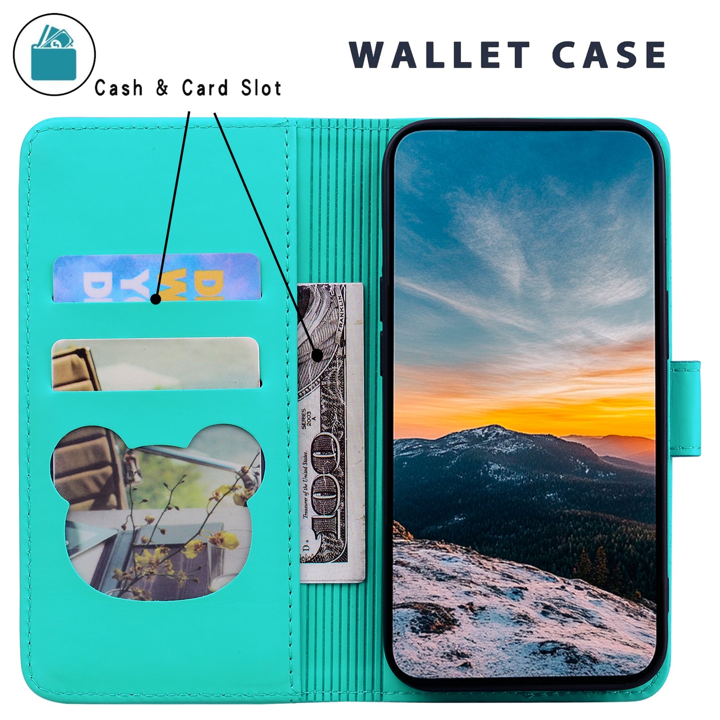 For Samsung Galaxy A16 5G / A16 4G Case Wallet Cat Pattern Imprinted Leather Phone Cover - Lake Blue