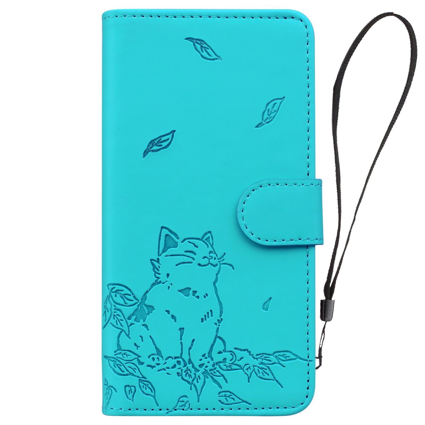 For Samsung Galaxy A16 5G / A16 4G Case Wallet Cat Pattern Imprinted Leather Phone Cover - Lake Blue