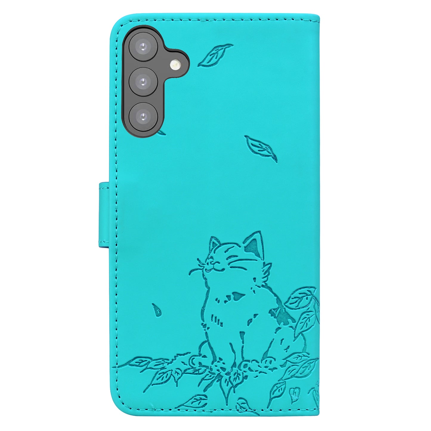 For Samsung Galaxy A16 5G / A16 4G Case Wallet Cat Pattern Imprinted Leather Phone Cover - Lake Blue