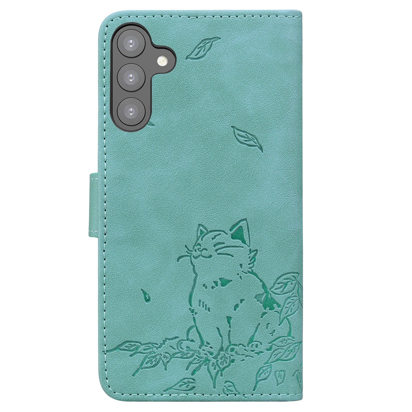 For Samsung Galaxy A16 5G / A16 4G Case Wallet Cat Pattern Imprinted Leather Phone Cover - Green