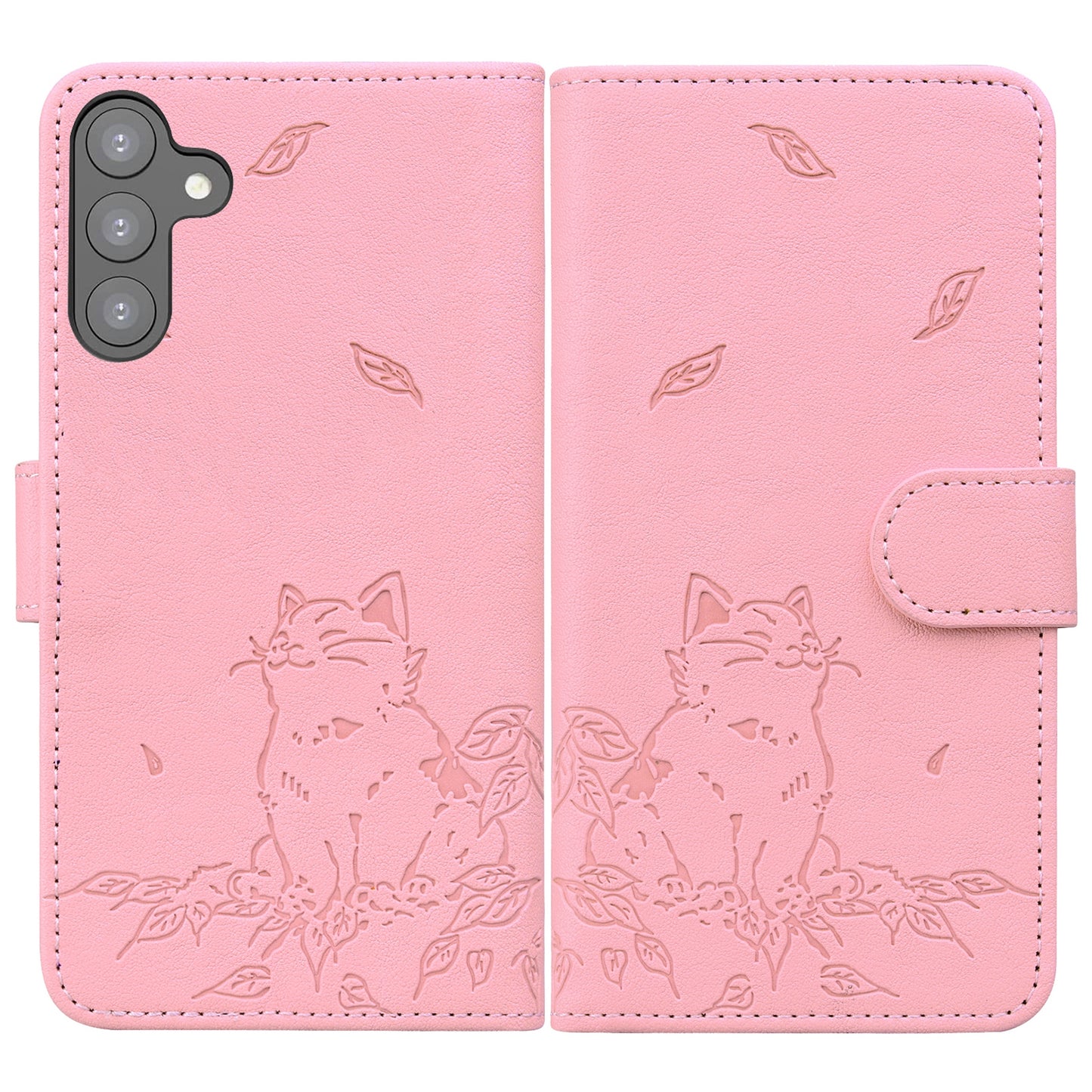 For Samsung Galaxy A16 5G / A16 4G Case Wallet Cat Pattern Imprinted Leather Phone Cover - Pink