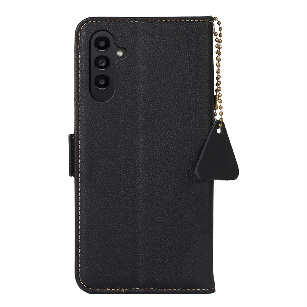 TJ For Samsung Galaxy A16 5G / A16 4G Case RFID Blocking Genuine Cow Leather Phone Cover - Black