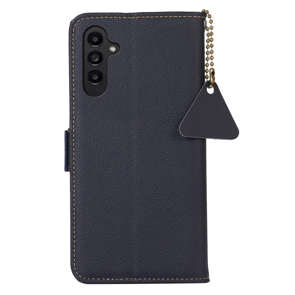 TJ For Samsung Galaxy A16 5G / A16 4G Case RFID Blocking Genuine Cow Leather Phone Cover - Blue