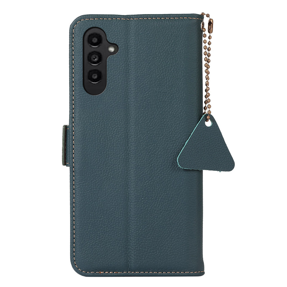 TJ For Samsung Galaxy A16 5G / A16 4G Case RFID Blocking Genuine Cow Leather Phone Cover - Green
