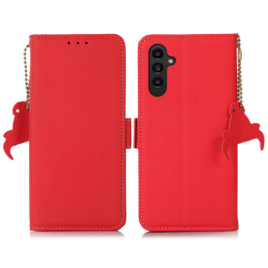 TJ For Samsung Galaxy A16 5G / A16 4G Case RFID Blocking Genuine Cow Leather Phone Cover - Red