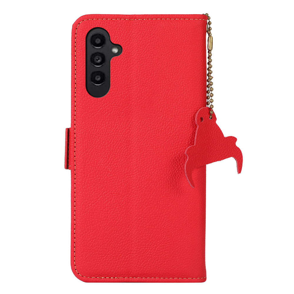 TJ For Samsung Galaxy A16 5G / A16 4G Case RFID Blocking Genuine Cow Leather Phone Cover - Red