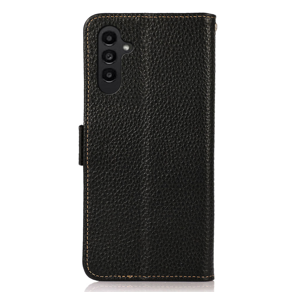 KHAZNEH For Samsung Galaxy A16 5G / A16 4G Phone Case Genuine Cow Leather Cover RFID Blocking - Black
