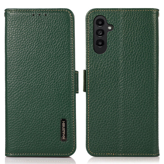 KHAZNEH For Samsung Galaxy A16 5G / A16 4G Phone Case Genuine Cow Leather Cover RFID Blocking - Green