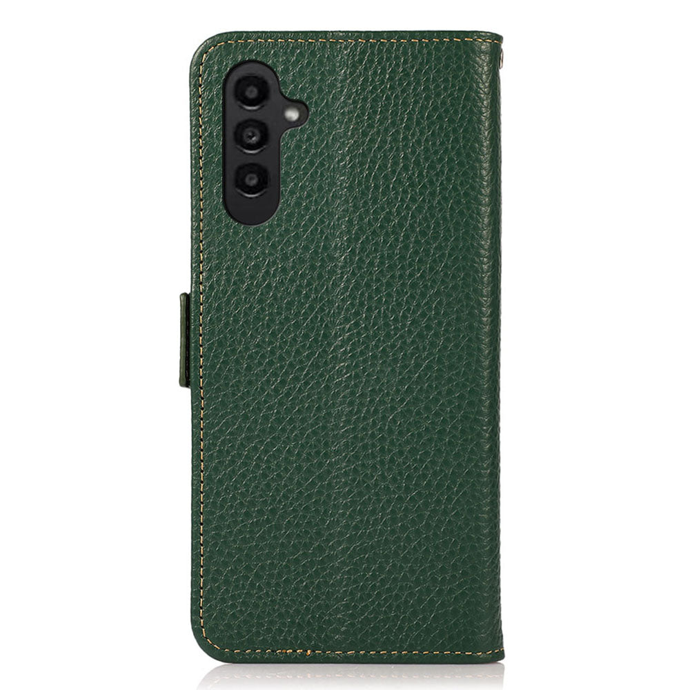 KHAZNEH For Samsung Galaxy A16 5G / A16 4G Phone Case Genuine Cow Leather Cover RFID Blocking - Green
