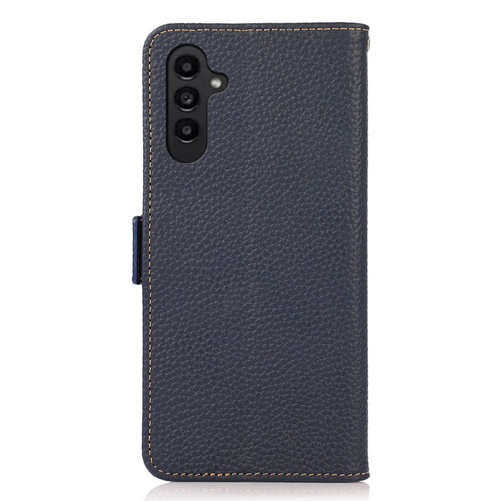 KHAZNEH For Samsung Galaxy A16 5G / A16 4G Phone Case Genuine Cow Leather Cover RFID Blocking - Blue