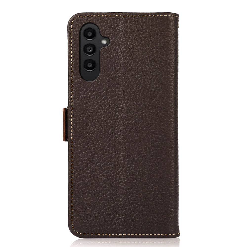 KHAZNEH For Samsung Galaxy A16 5G / A16 4G Phone Case Genuine Cow Leather Cover RFID Blocking - Brown