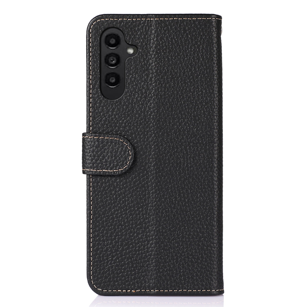 KHAZNEH For Samsung Galaxy A16 5G / A16 4G Phone Case Genuine Cow Leather Flip Cover - Black