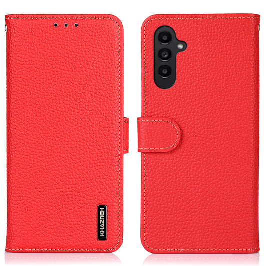 KHAZNEH For Samsung Galaxy A16 5G / A16 4G Phone Case Genuine Cow Leather Flip Cover - Red
