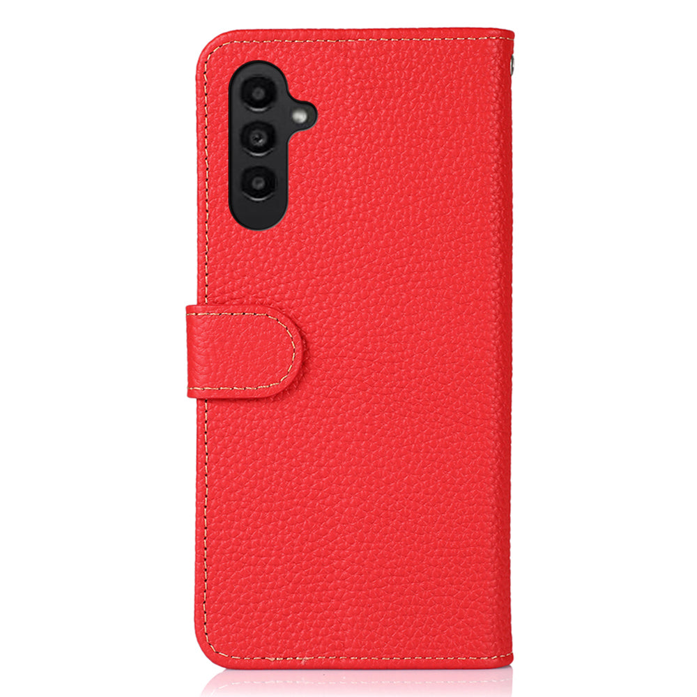 KHAZNEH For Samsung Galaxy A16 5G / A16 4G Phone Case Genuine Cow Leather Flip Cover - Red